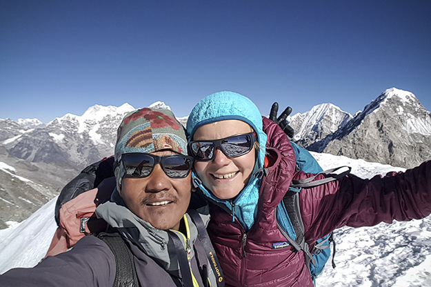 Uta Ibrahimi — pictured here with her Himalayan guide Tendi Sherpa — scaled peaks approaching 6,000 above sea level on her recent trip to Nepal. Photo courtesy of Uta Ibrahimi.