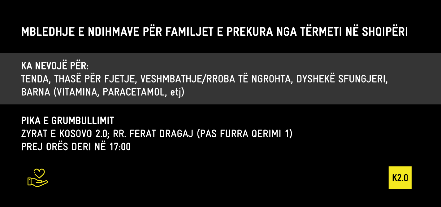Mbledhje e ndihmave për familjet e prekura nga tërmeti në Shqipëri
