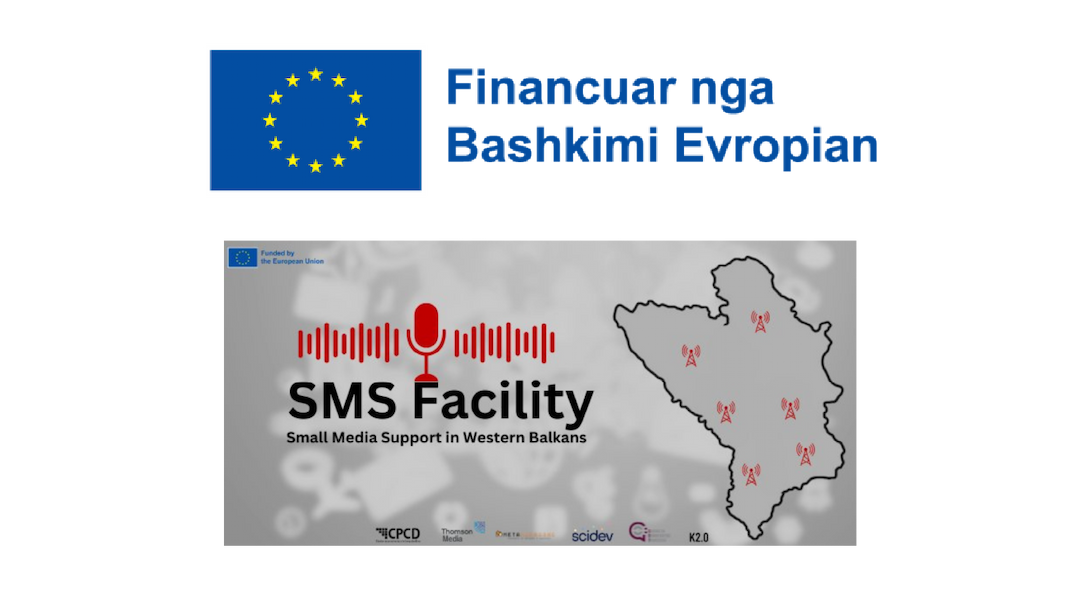 <b>BASHKIMI EVROPIAN përmes CPCD</b><br />
SMS Facility – Mbështetje për Mediet e Vogla në Ballkanin Perëndimor<br />
<br />
Financuar nga BE dhe zbatuar nga CPCD, Thomson Media, SCIDEV Albania, Kosovo 2.0, CDT Mali i Zi dhe Metamorphosis, ky projekt synon fuqizimin e qëndrueshmërisë dhe pavarësisë së medieve të vogla, përmes granteve, mentorimit, ngritjes së kapaciteteve, avokimit dhe zhvillimit të një platforme burimesh online. I shtrirë në gjashtë shtete dhe i strukturuar në 12 paketa pune, projekti përqendrohet në përmirësimin e qëndrueshmërisë, qeverisjes dhe cilësisë së përmbajtjes mediale, duke nxitur njëkohësisht bashkëpunimin dhe avokimin për një mjedis më përkrahës për mediet.<br />
<br />
Kohëzgjatja e projektit: Nëntor 2024 — Nëntor 2027