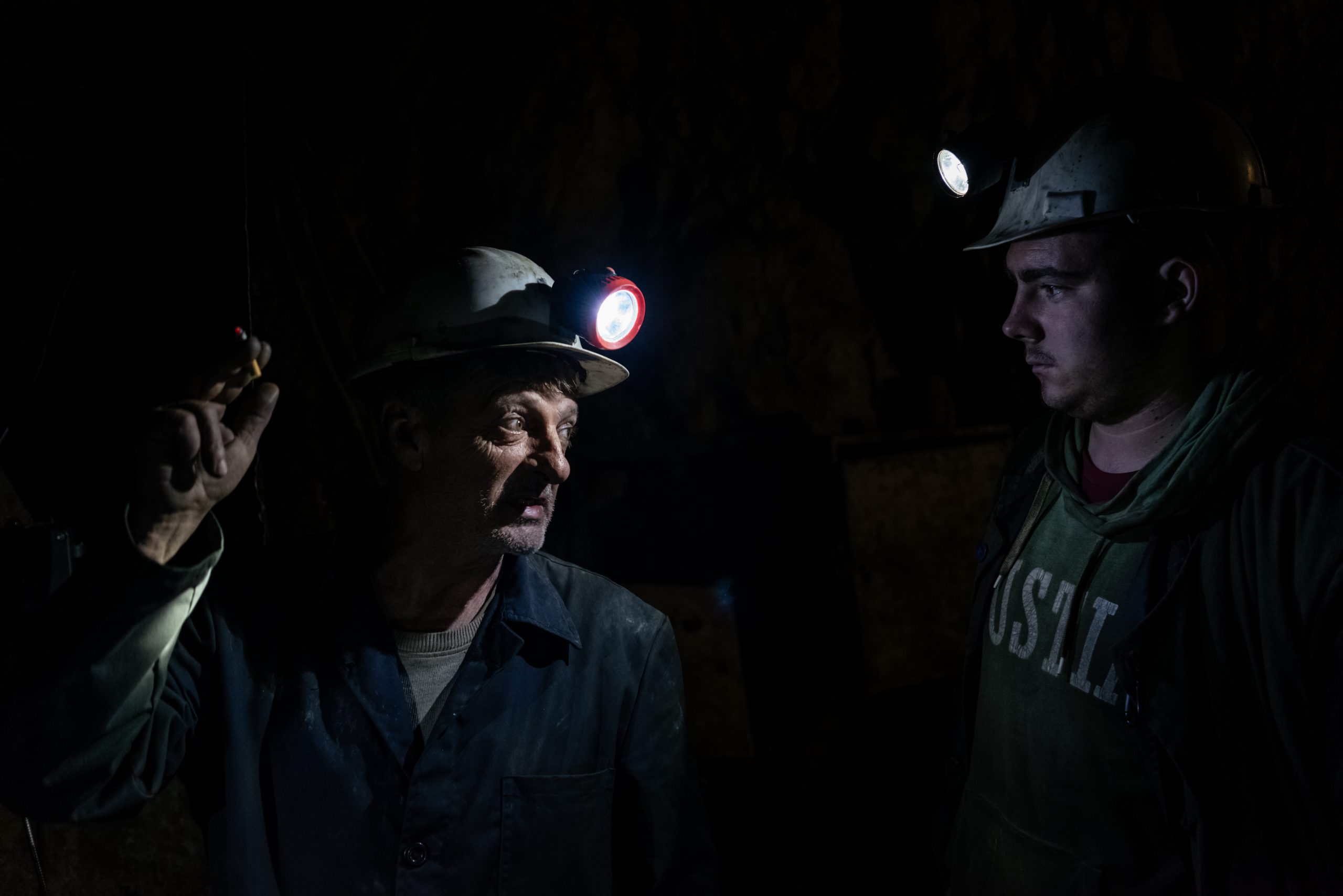 Miners on their way to work in the galleries at the Trepça mine site in Crnac.