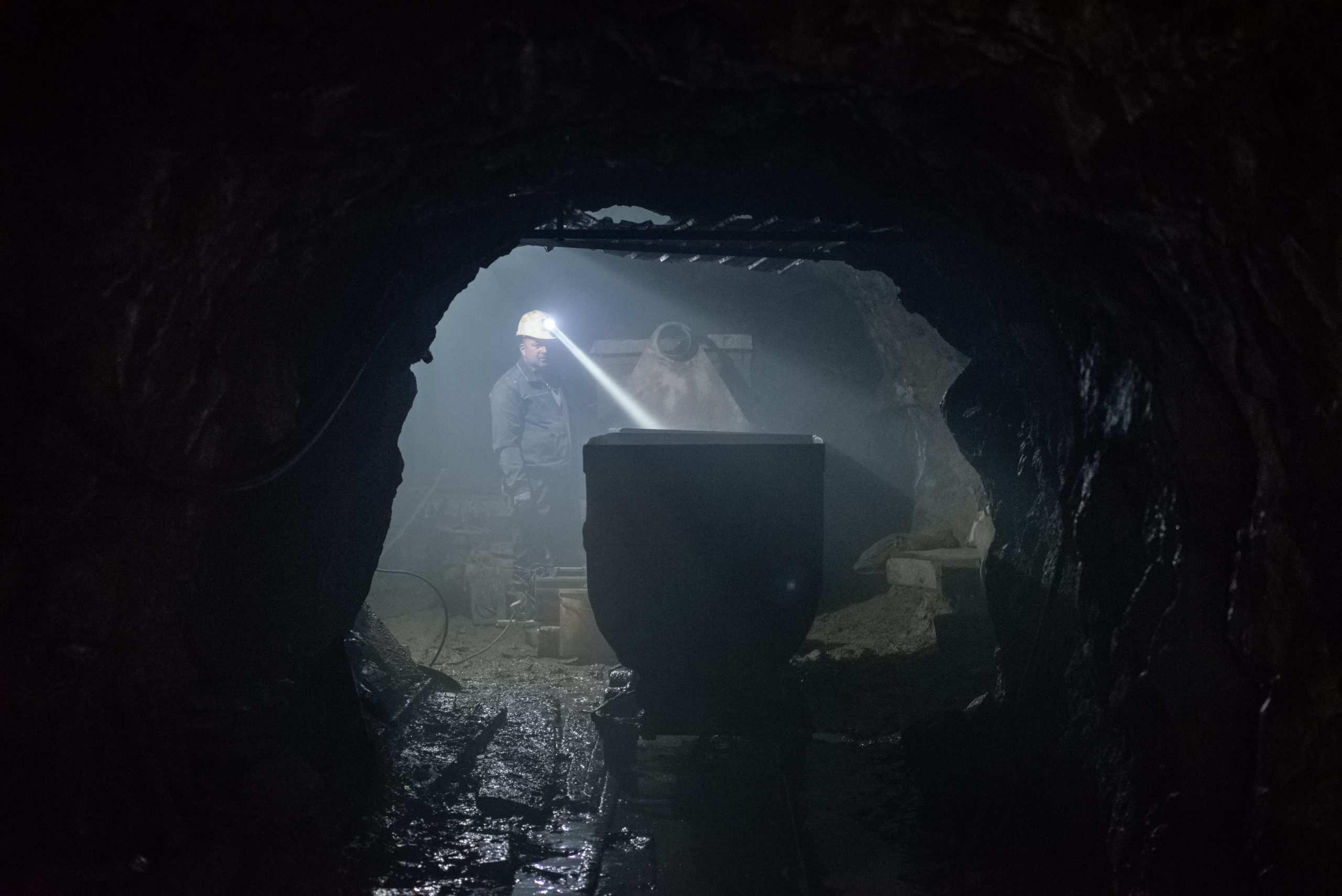 A miner at work in the gallery at the Trepça mine site in Crnac.